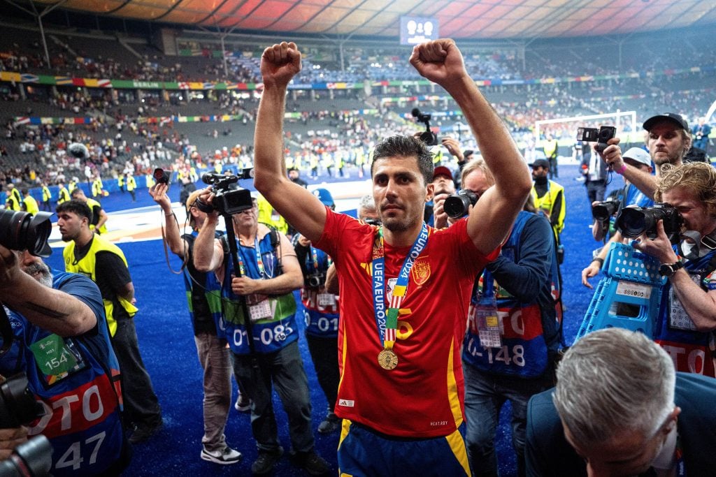 Rodri celebrating Spain's Euro 2024 win