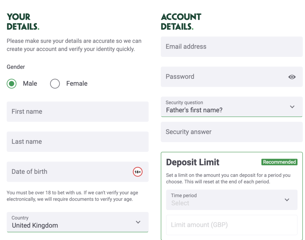 Step 1 & 2 of Paddy Power registration steps