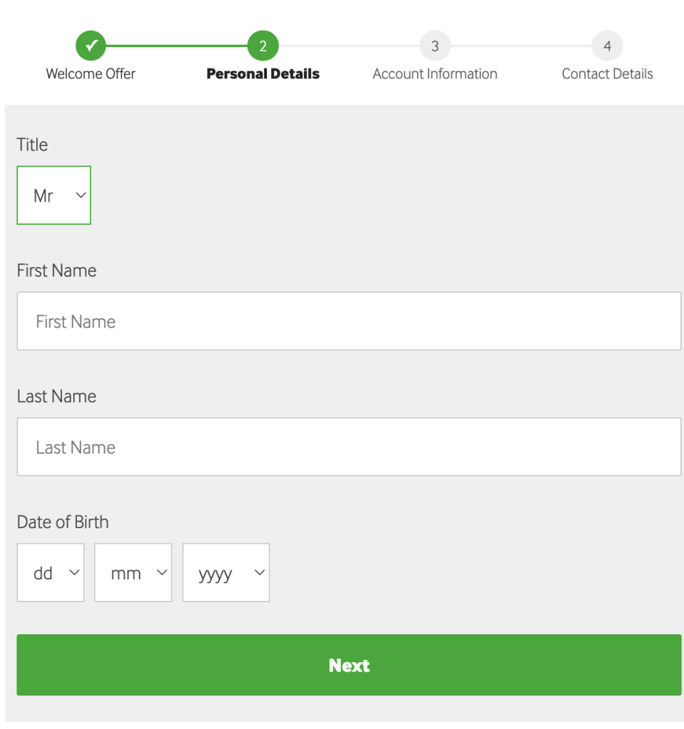 Step 2 of Betway Casino registration