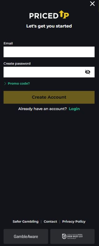 PricedUp Casino Welcome Registration