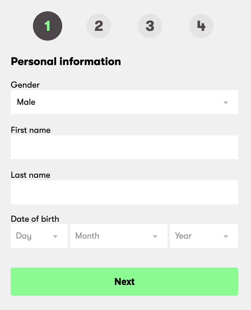 Step 1 of 10Bet Casino registration