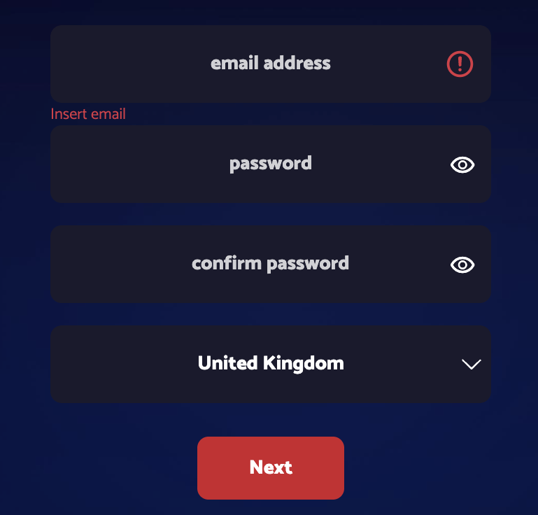 Step 1 of All British Casino registration