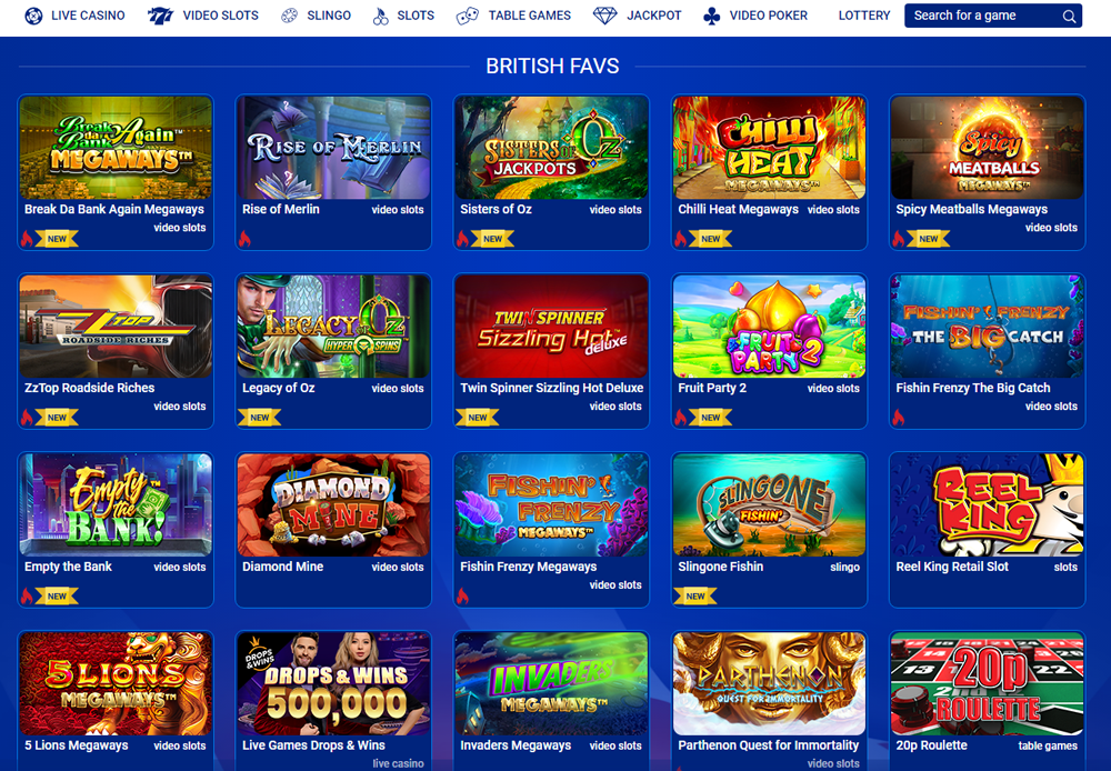 All British Casino game selection