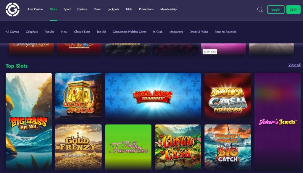 Grosvoner Casino game selection
