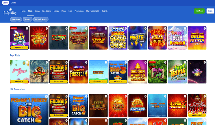 Jackpot Joy game selection 