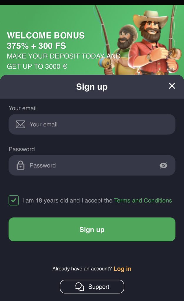 Step 1 of Duelz Casino registration