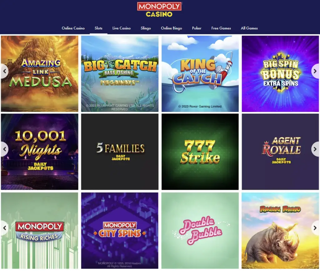 Monopoly Casino game selection