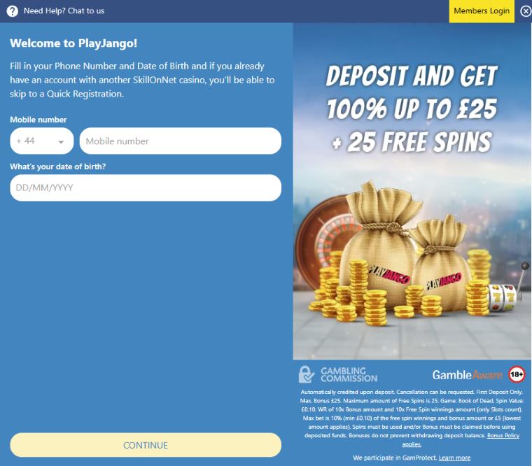 Play Jango Casino Registration
