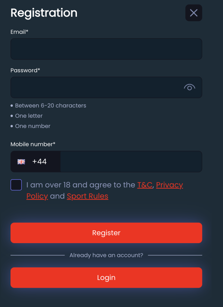 Step 1 of Mogobet Casino registration