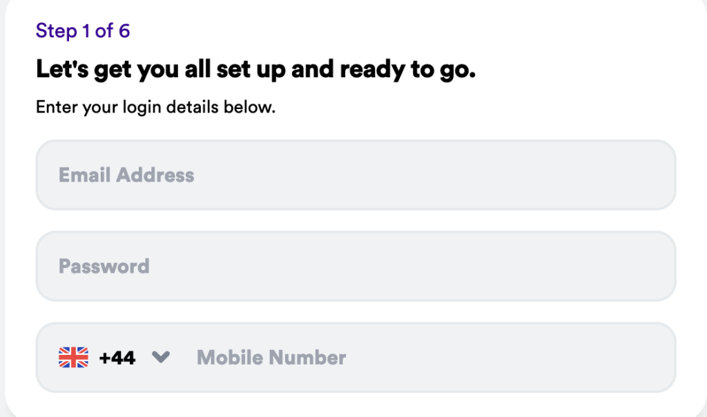 Step 1 of Casumo Casino registration