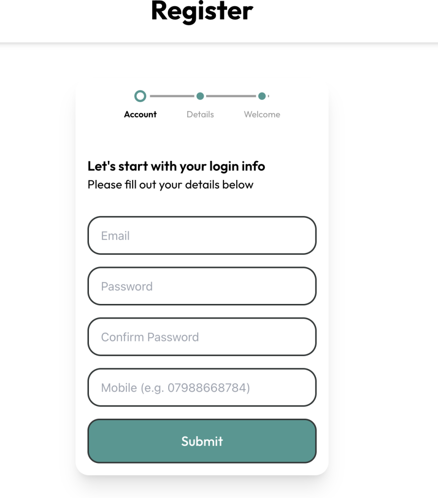 Step 1 of Slot Rush Casino registration