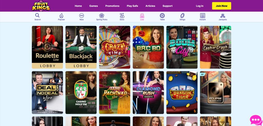 Fruity Kings Casino game selection