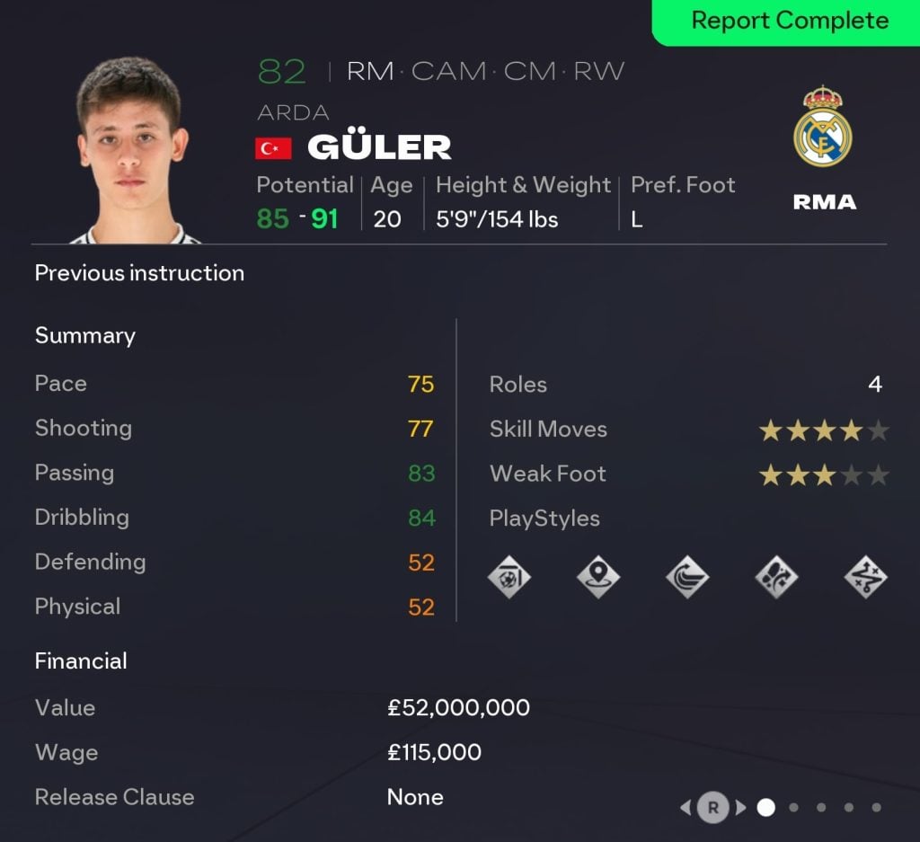 EAFC 26 Career Mode wingers: Arda Guler