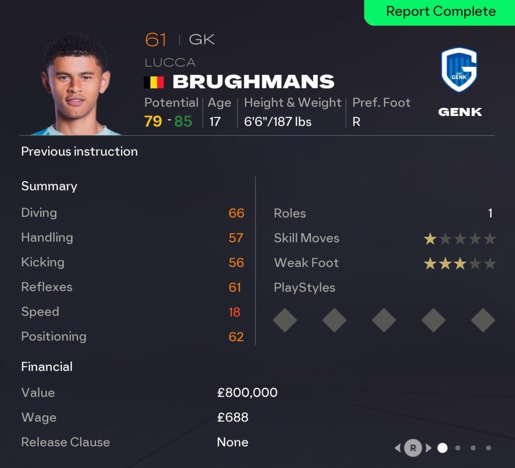 EAFC 26 Career Mode goalkeepers: Lucca Brughmans