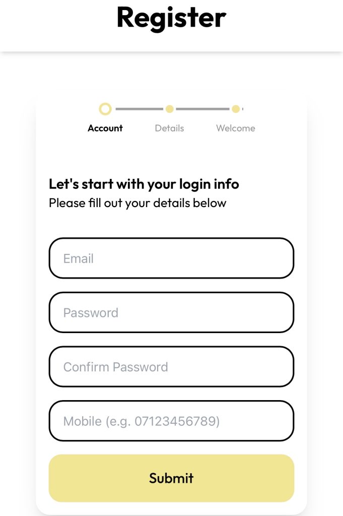 Step 1 of Fortune Mobile casino registration