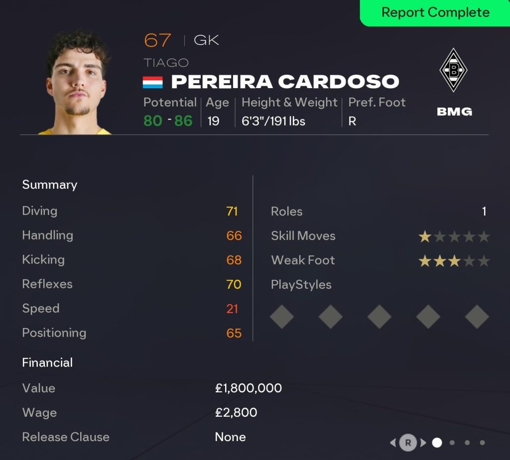 EAFC 26 Career Mode goalkeepers: Tiago Pereira Cardoso