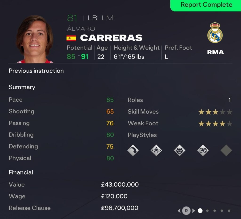 EAFC 26 Career Mode full-backs: Alvaro Carreras