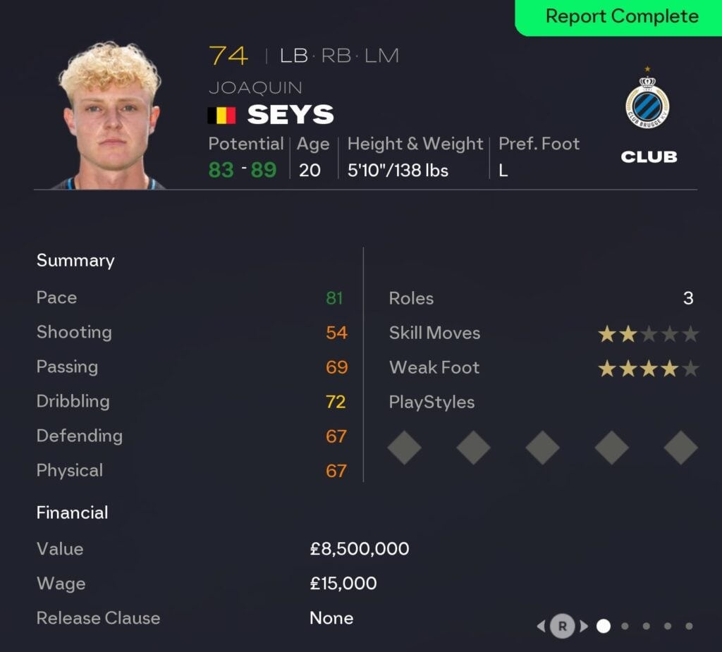 EAFC 26 Career Mode full-backs: Joaquin Seys