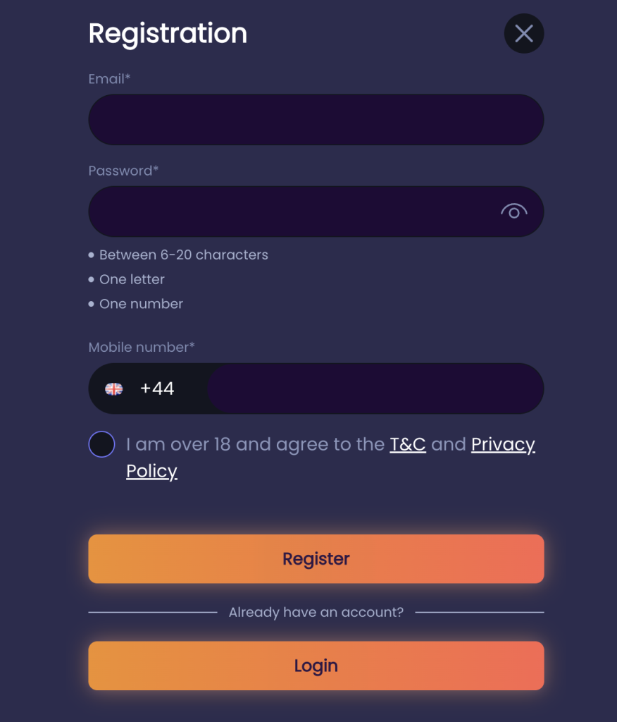 Step 1 of Hotwins Casino registration