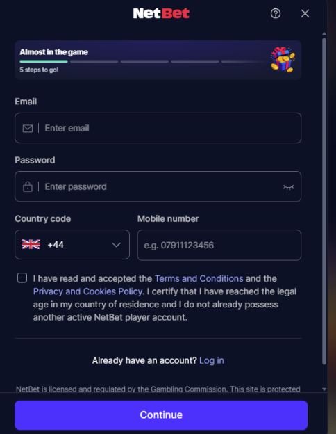 NetBet Casino Registration