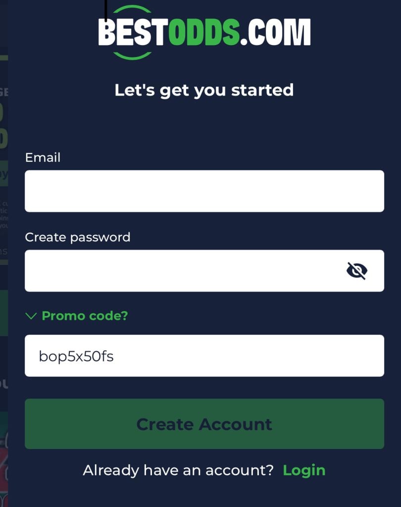 Step 1 of Best Odds Casino registration