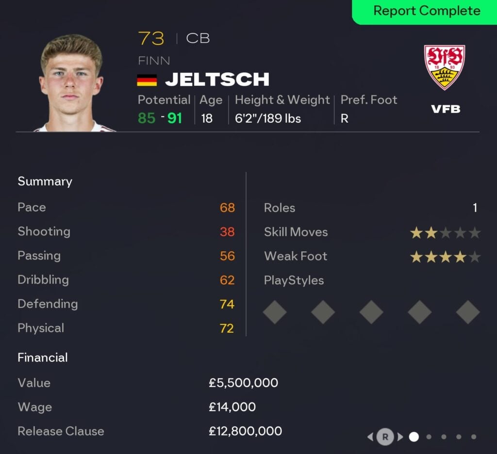 EAFC 26 Career Mode centre-backs: Finn Jeltsch