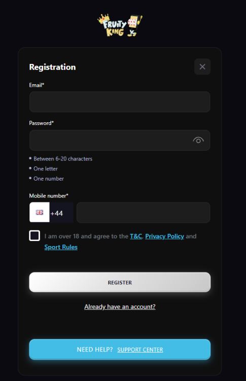 Fruity King Casino Registration