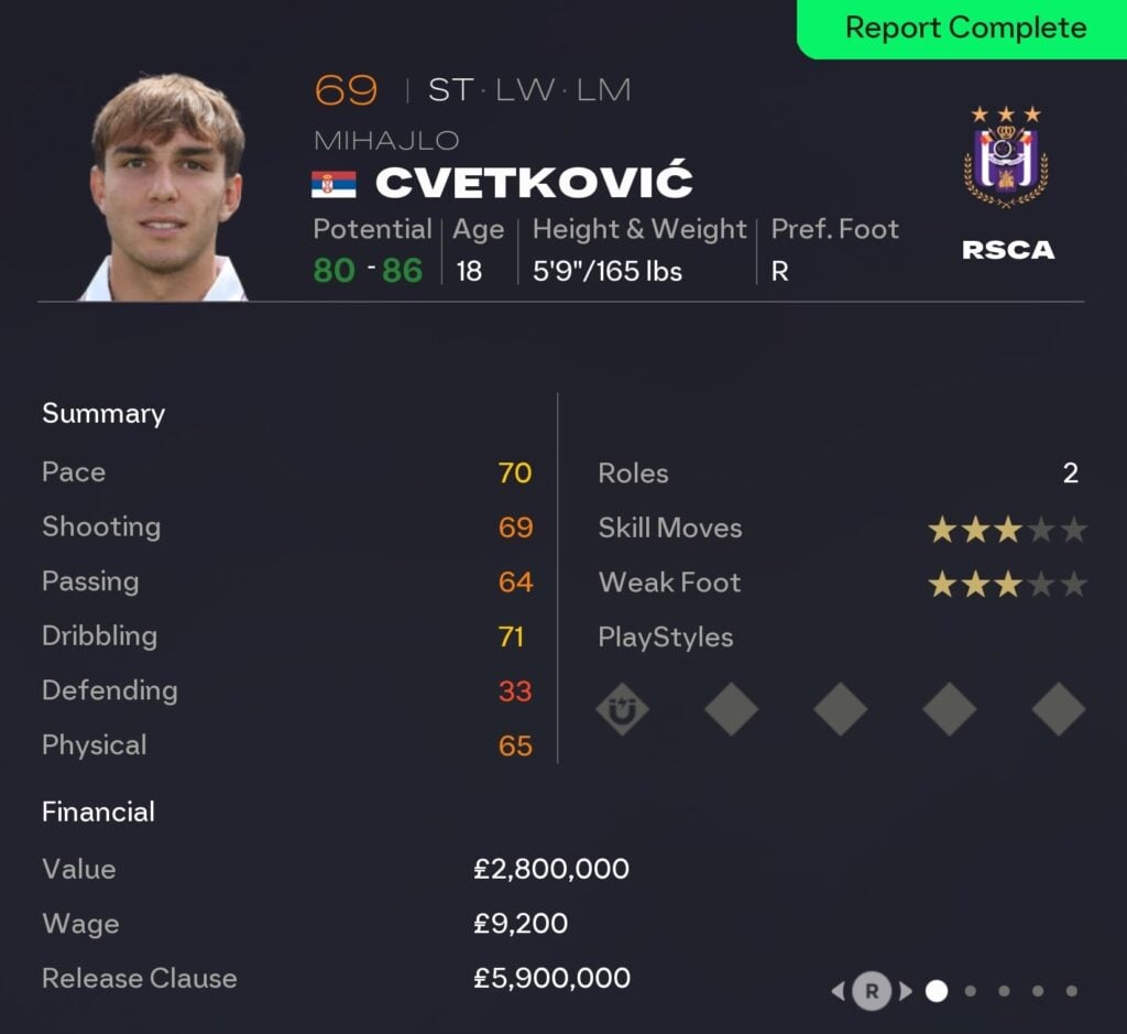 EAFC 26 Career Mode strikers: Mihajlo Cvetkovic