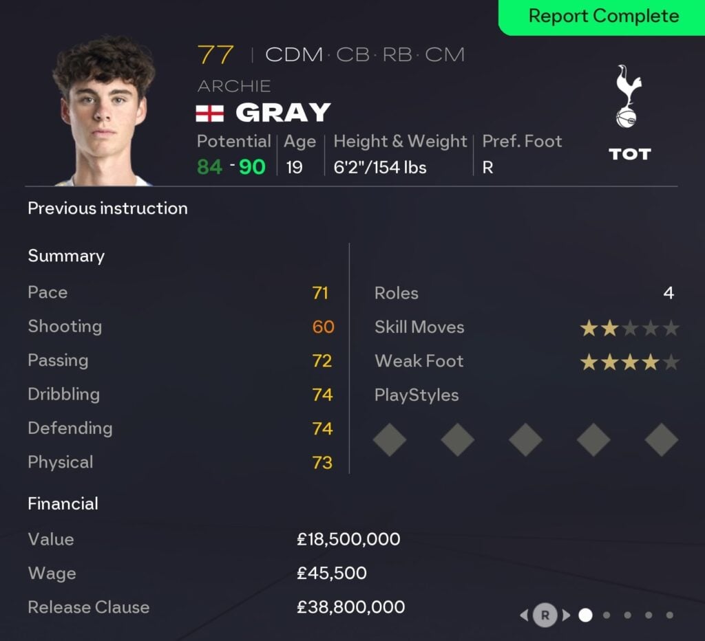 EAFC 26 Career Mode CDMs: Archie Gray