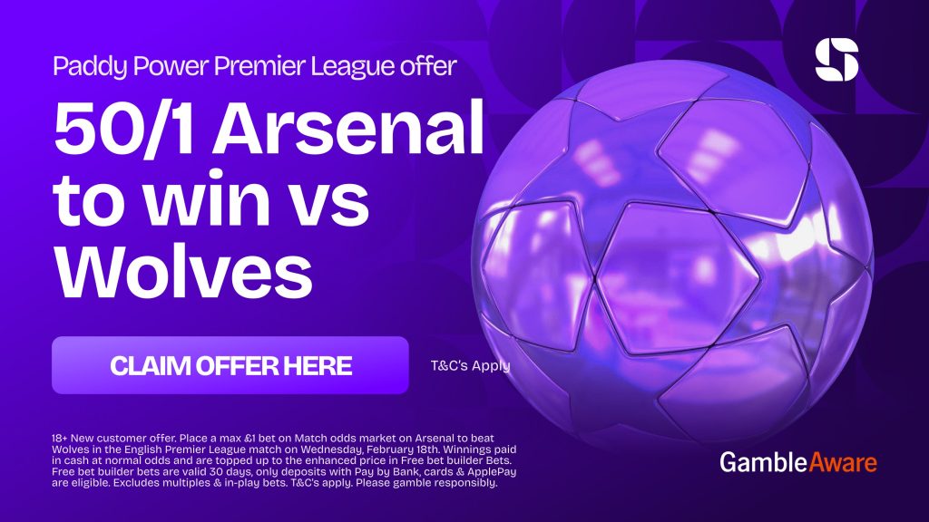 Paddy Power offer: 50/1 on Arsenal to beat Wolves