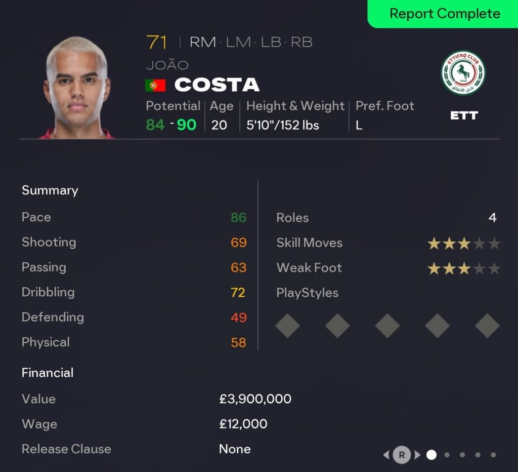 EAFC 26 Career Mode wingers: Joao Costa