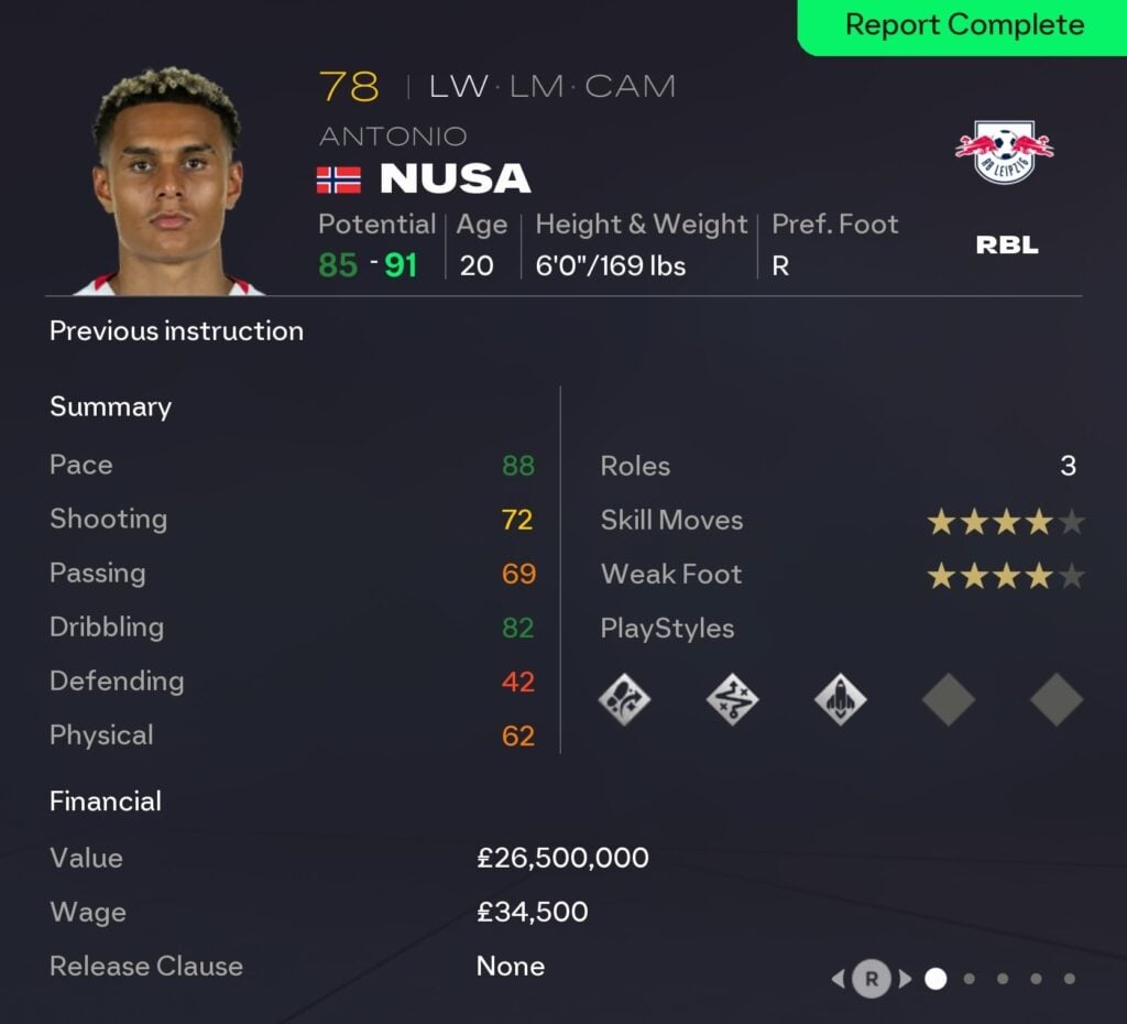 EAFC 26 Career Mode wingers: Antonio Nusa