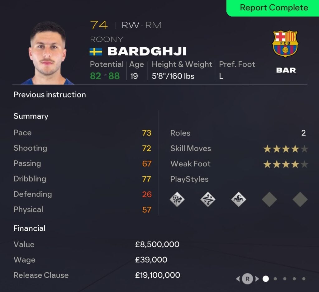 EAFC 26 Career Mode wingers: Roony Bardghji