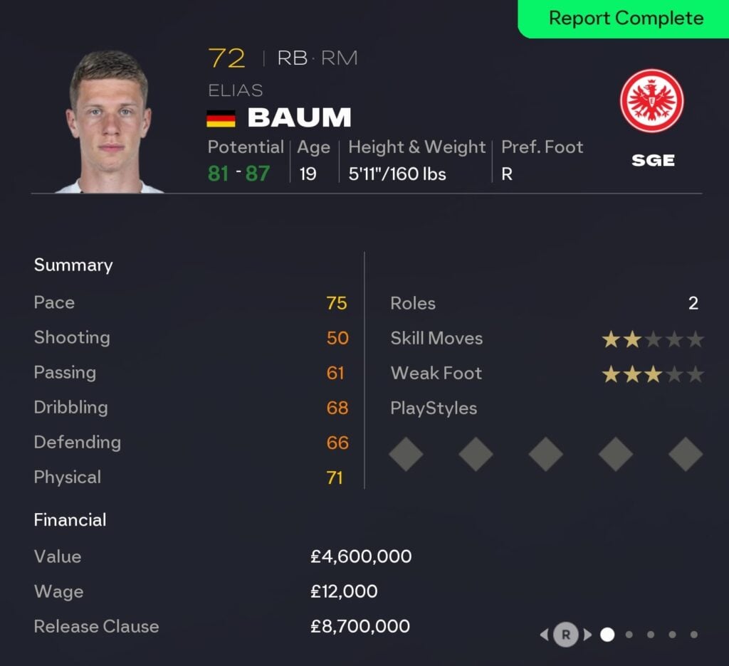 EAFC 26 Career Mode full-backs: Elias Baum