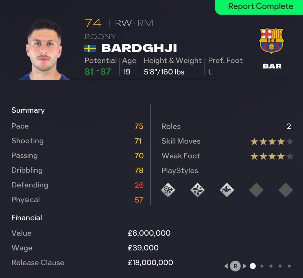EAFC 26 Career Mode wingers: Roony Bardghji