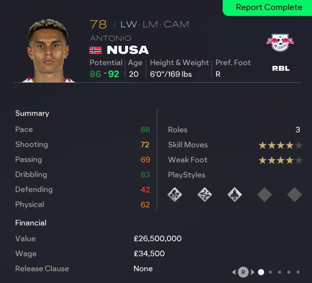 EAFC 26 Career Mode wingers: Antonio Nusa