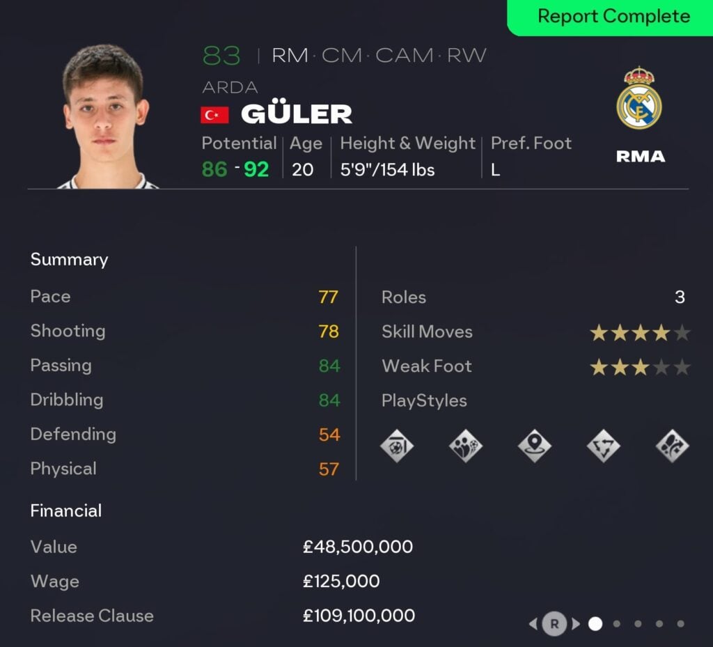 EAFC 26 Career Mode wingers: Arda Guler