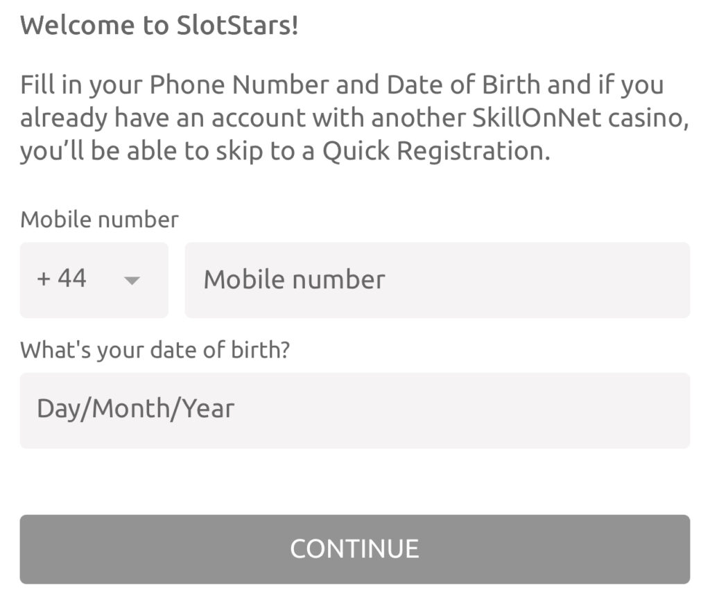 Slot Stars Casino registration steps 
