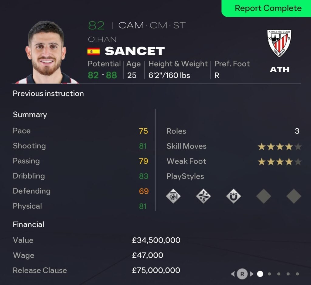EAFC 26 Career Mode CAMs: Oihan Sancet