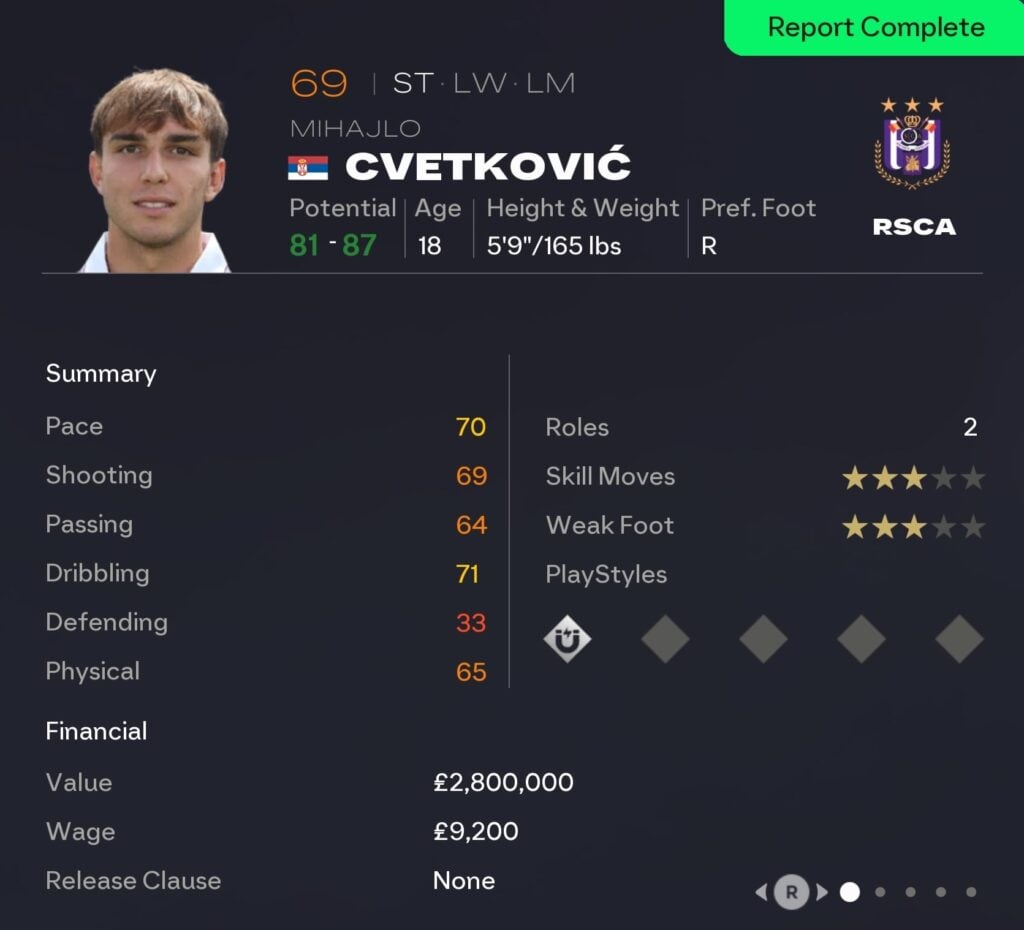 EAFC 26 Career Mode strikers: Mihajlo Cvetkovic