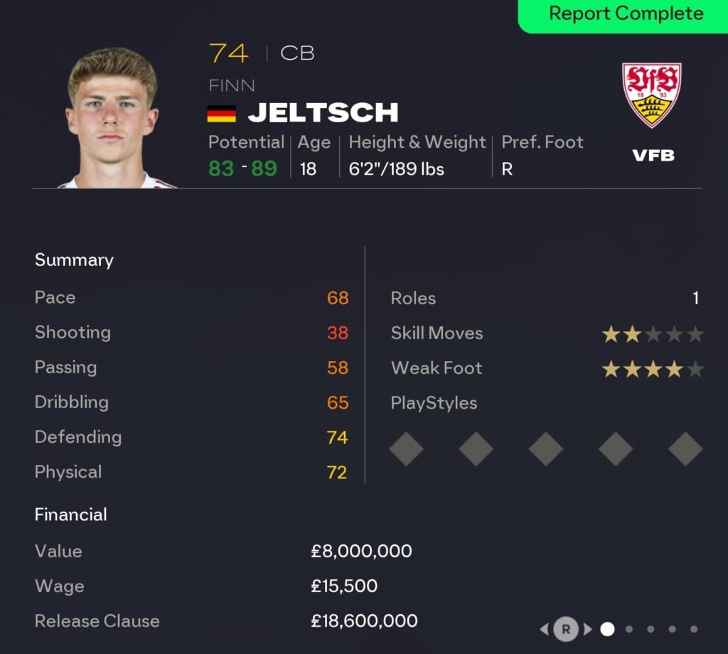 EAFC 26 Career Mode centre-backs: Finn Jeltsch