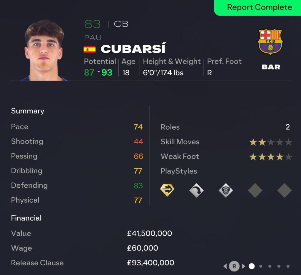 EAFC 26 Career Mode centre-backs: Pau Cubarsi