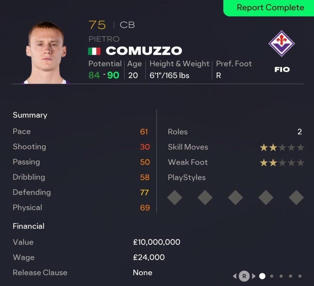 EAFC 26 Career Mode centre-backs: Pietro Comuzzo