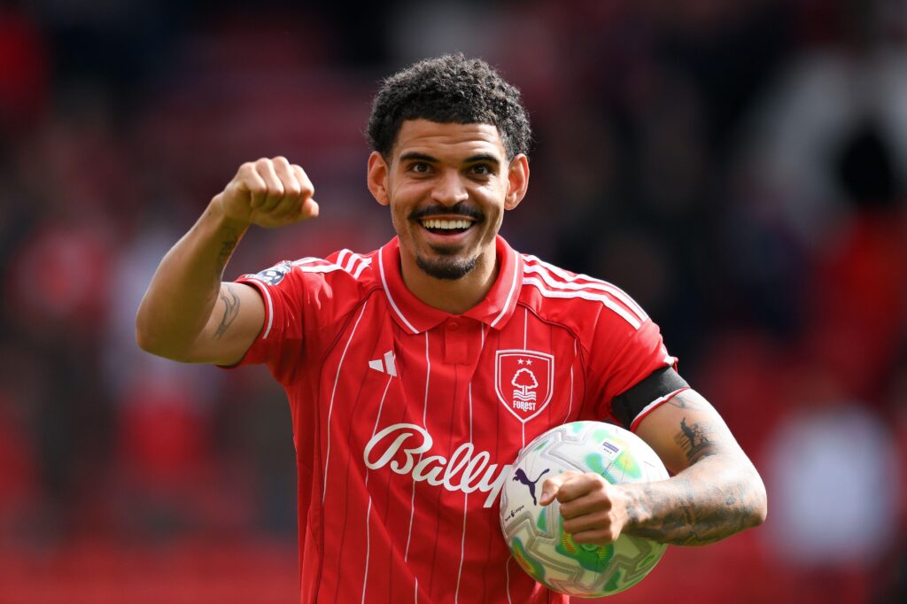 Nottingham Forest midfielder Morgan Gibbs-White with the match ball following his hat-trick vs Burnley