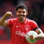 Nottingham Forest midfielder Morgan Gibbs-White with the match ball following his hat-trick vs Burnley