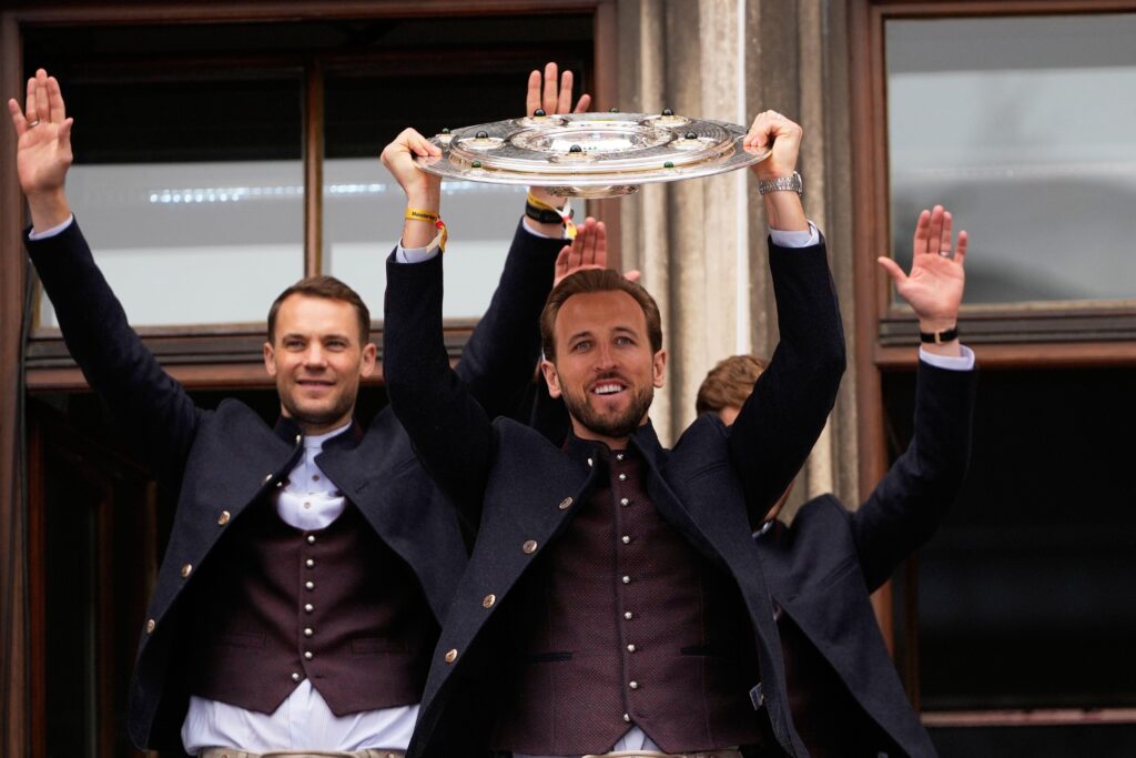 Bayern Munich striker Harry Kane holds the Bundesliga title