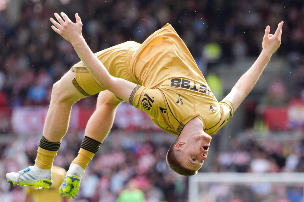 Adam Wharton celebrates scoring for Crystal Palace vs Brentford