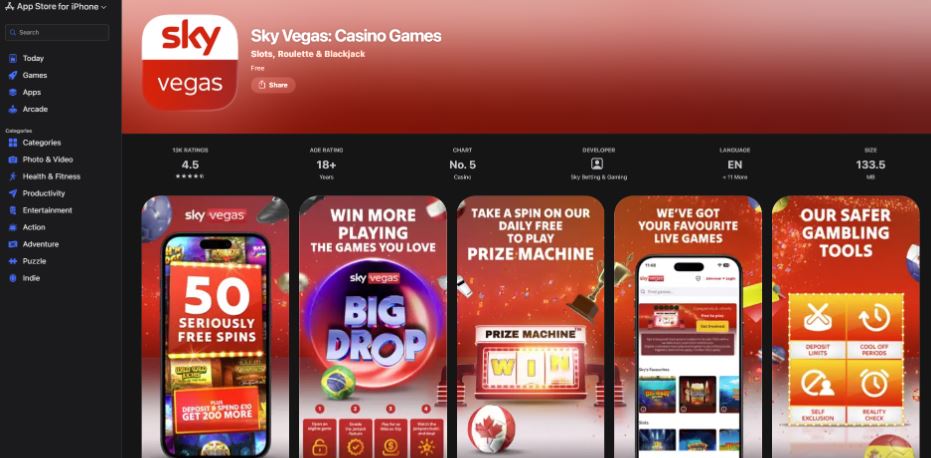 Sky Vegas Best mobile casino for iPhone