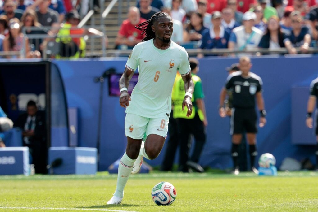 France midfielder and Manchester United transfer target Manu Kone in action during the 2026 World Cup