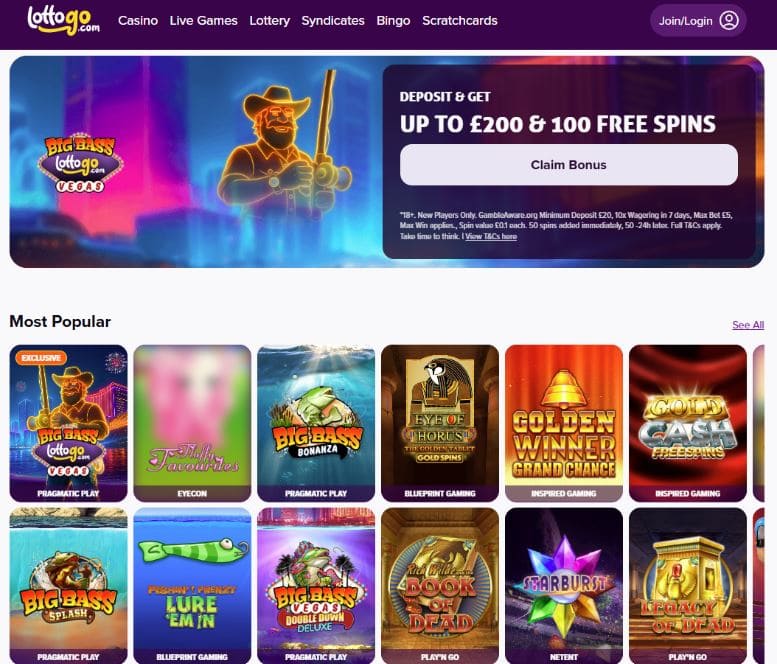 LottoGo Casino - 100% Casino Bonuses